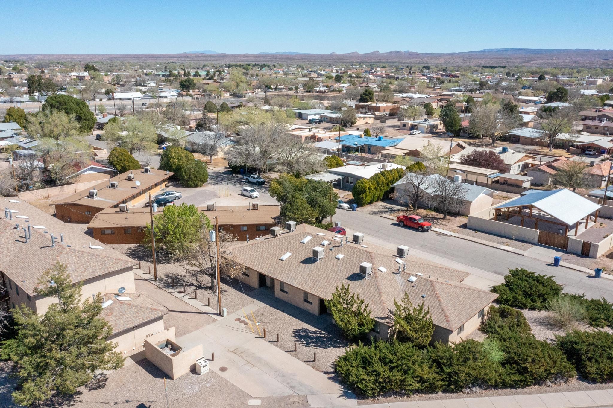 705 Bursum wide aerial view of Socorro neighborhood with mountains